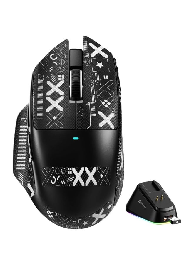 هجوم القرش ماوس ألعاب لاسلكي وسلكي بتقنية بلوتوث V6 مع قاعدة شحن مغناطيسية، معدل استجابة 1K، مستشعر PixArt PAW3311، دقة 25000 نقطة في البوصة، وزن خفيف للغاية 65 غرام - Image 1